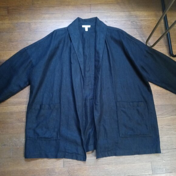 EILEEN FISHER 100% linen shawl collar jacket in black (M) - Picture 6 of 16